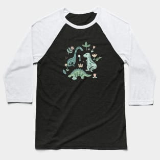 Folk Floral Dinosaur Baseball T-Shirt